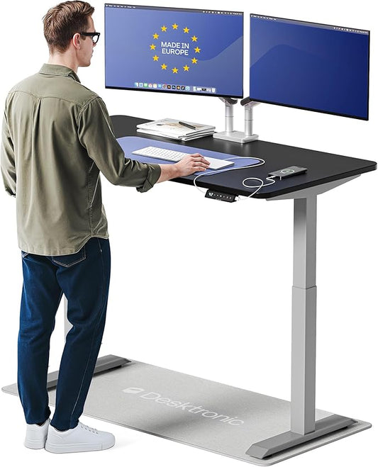 Desktronic HomeOne Standing Desk 54x28 — Ergonomic Sit Stand Home Office Desk, Made in Europe, Electric Dual Motor Height Adjustable, USB & USB-C Charging, Wobble-Free, Touchscreen, 3 Memory Presets