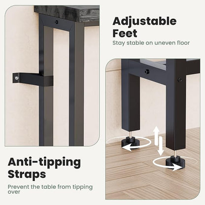 GRLEAF 78" Sofa Table with Built-in Power Strip (2 AC Outlets & 2 USB Ports) – 4.9ft Power Cord, Metal Frame, Easy Assembly, Long Couch Table Behind Sofa, Living Room and Home Office | Charcoal Gray