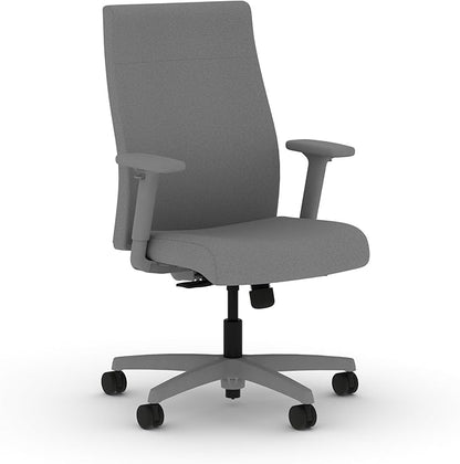 HON Ignition 2.0 Ergonomic Office Chair with Adjustable Arms, Standard Synchro‑Tilt Recline, Upholstered Desk and Computer Chair for Home Office or Workstation, Titanium Frame, Frost