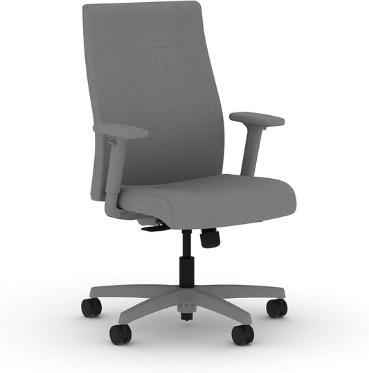HON Ignition 2.0 Ergonomic Office Chair with Adjustable Arms, Standard Synchro‑Tilt Recline, Upholstered Desk and Computer Chair for Home Office or Workstation, Titanium Frame, Frost