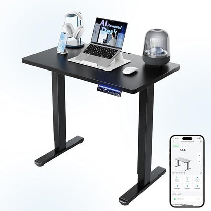 HUANUO One-Piece AI-Powered Electric Standing Desk, Smart APP, Work with Alexa & Google, Adjustable Height, 3 Memory Settings, Sedentary Reminder, Ergonomic Sit-Stand Desk, 32-inch, Black