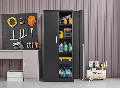 Guizeeopo Metal Storage Cabinet with Adjustable Shelves, Garage Storage Cabinets with Doors and Shelves, File Cabinets for Home Office, Kitchen Pantry Cabinet, 71'H, Black