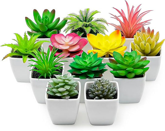 12 Pcs Mini Artificial Succulents Plants, Small Fake Potted Realistic Textured Succulent Premium Decor for DIY Crafting Home Floral Wall Garden Arrangement Office Decoration