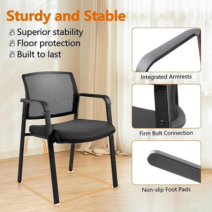 CLATINA Home Office Desk Chair No Wheels,Ergonomic Mesh Mid Back Stacking Arm Chair for Remote Learning,Small Office,Guest Chair,College Apartment (Black, 8 Pack)