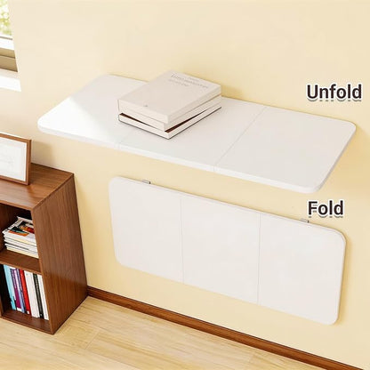 Neoaider Wall Mounted Folding Desk 35.4” x 15.7”, Drop Down Table with Metal Collapsible Brackets, Folding Wall Table for Small Spaces, Home, Office, Kitchen, Laundry Room-White