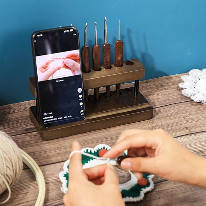 Pencil & Pen organizer for Desk,Wooden pen holder with Phone Stand for Office & Home,Solid Walnut Pencil Display Stand (Single-row - Walnut)