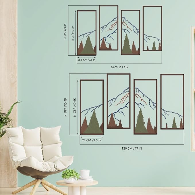ruelen 4 Pcs Metal Mountain and Forest Wall Decor Colorful Landscape Mountain Wall Art Pine Tree Forest Wall Decoration Rustic Nature Wall Decor for Living Room Home Office Bathroom Indoor (Middle)