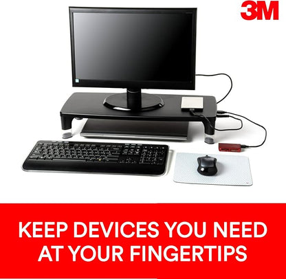 3M Adjustable Monitor Stand with 4-Port USB Hub, Black, Great for Computer Monitors, Laptops, TVs, Speakers, Printers and More