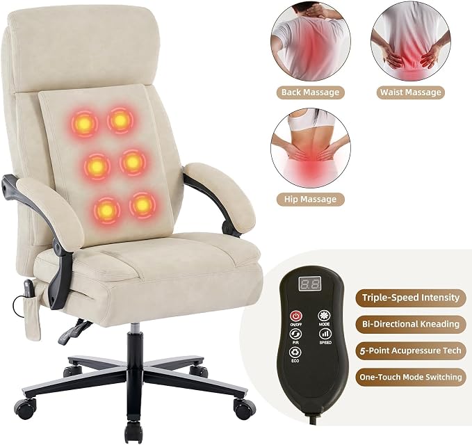 DYHOME Executive Office Chair with Footrest,Ergonomic Computer Desk Chairs,Mid-Tall Back Leather Office Chair,Lumbar Support Swivel Chair with Rocking Function,Beige