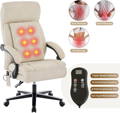 DYHOME Executive Office Chair with Footrest,Ergonomic Computer Desk Chairs,Mid-Tall Back Leather Office Chair,Lumbar Support Swivel Chair with Rocking Function,Beige