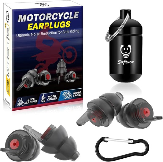 Motorcycle Ear Plugs for Wind Noise Reduction, 2 Pairs Reusable Motorcycle Accessories - Moto Earplugs, Soft Comfortable Hearing Protection for Motorbike, Touring, Racing, Riding - 25dB, 2 Sizes