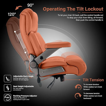 Big and Tall 700lbs Office Chair - Adjustable Lumbar Support 3D Flip Arms Heavy Duty Metal Base&Wheels, High Back Large Executive Computer Desk Chair, Thick Padded Ergonomic Design for Back Pain