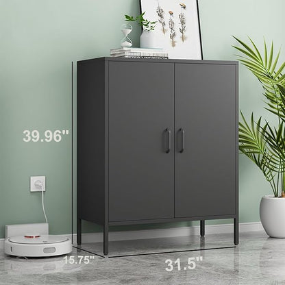 Chshin Black Metal Storage Cabinet,Metal Locker Storage Cabinet with 2 Doors and Shelves,Kitchen Pantry Cabinet,Modern Storage Freestanding Organizer Rust for Home,Kitchen,Office