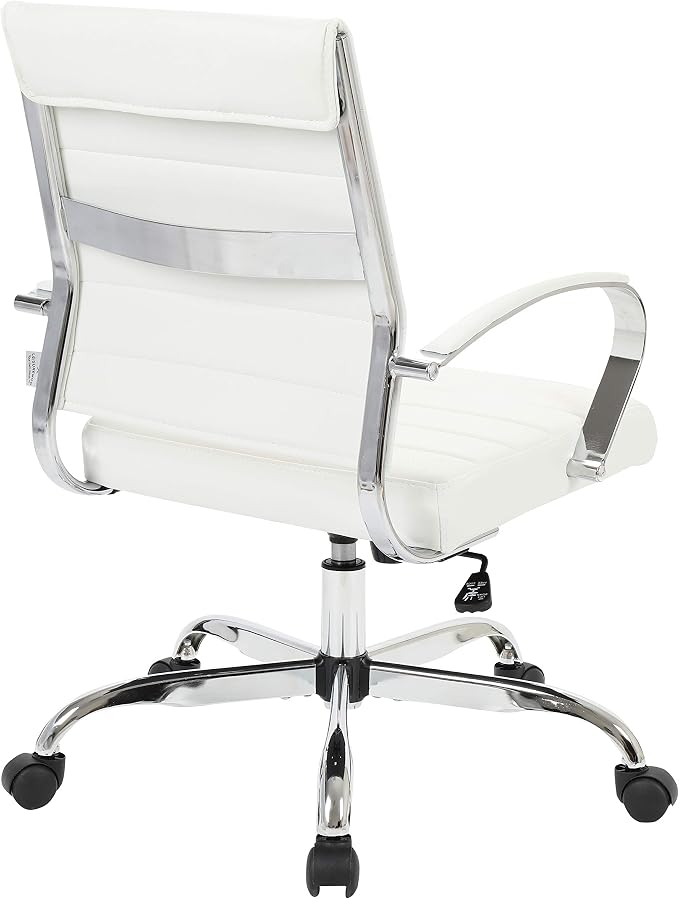 LeisureMod Benmar Leather Office Desk Chair, Mid-Back Ergonomic Swivel Chair with Lumbar Support, Adjustable Height, Tilt Lock, Cushioned Seat & Back, Home Office Task Chair (White, Single)