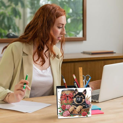 DIY Diamond Painting Kit，Little Black Dog Special Shape diamond painting pen holder, Acrylic Daily Office Desktop Decoration Storage Item