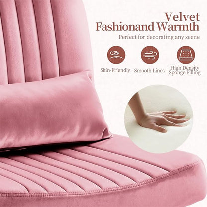 Warmiehomy Velvet Criss Cross Desk Chair with Wheels, Luxury Cross Legged Office Chairs for Home Office, Swivel Wide Seat Vanity Chair, Armless Adjustable Height Gaming Chair Gift, Dusty Rose