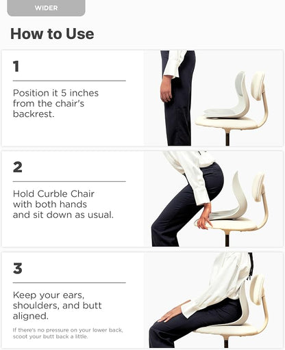 curble Wider – Ergonomic Desk Chair Seat Cushion, Everyday Passive Posture Trainer for Work from Home, Office & Car, Breathable Lumbar Support