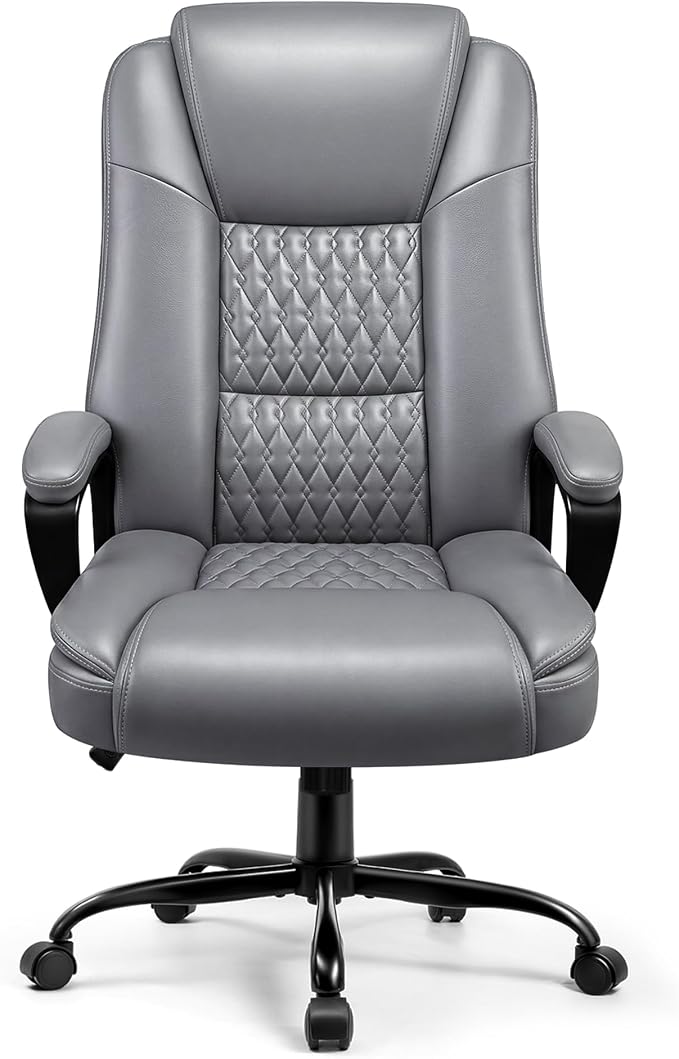 OFIKA Leather Office Desk Chair,Ergonomic Office Chair with Lumbar Support,Computer Chair,Executive Leather Chair with Padded Flip-up Arm,Adjustable Armrests, Black,275LBS