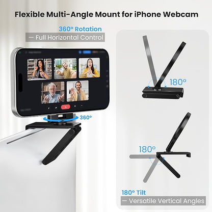 Itramax Continuity Camera Mount for iMac,360° Foldable Portable Desktop Monitor Screen iPhone Webcam Stand Holder for MagSafe iPhone 17 Pro Max Air 17e 16 15 14 13 12 Mini 11 XR XS,MacBook,Apple TV 4K