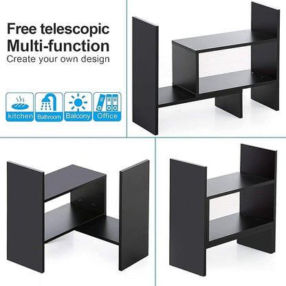 Sorfity Desktop Bookshelf Desk Storage Organizer Adjustable Wood Desktop Display Shelf Rack Counter Office Storage Rack Top Bookcase - Free Style Display Natural Stand Office Supplies Desk Organizer