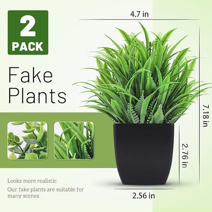 Der Rose 2 Pack Fake Plants Small Artificial Potted Plants Faux Plants Black Bathroom Accessories for Home Office Desk Bathroom Decor Indoor