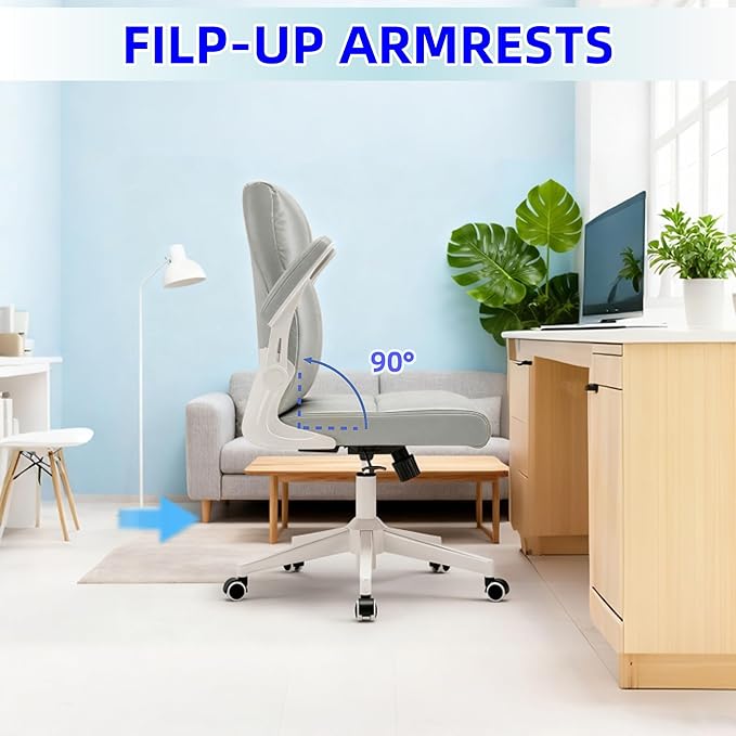 balmstar Leather Office Chair Computer Desk Chair, 360° Swivel Rolling Wheels, Adjustable Tilt Angle 90°-135° with Lumbar Support Executive Chair for Home Office with 350 LBS Capacity（Gray）