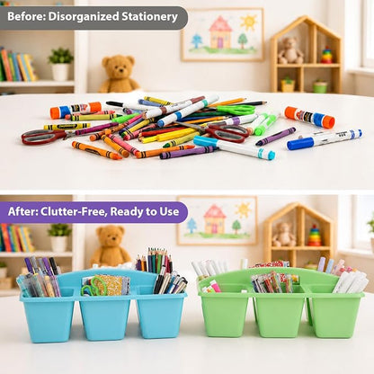 6 Pack Assorted Colors 6 Compartment Classroom Caddy with Handle Portable Plastic Storage Classroom Caddies Organizer for Classrooms Supply Teacher Office Table Desk(Rainbow)