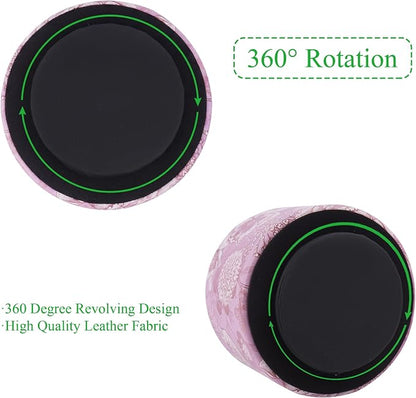 Round Leather Art Supply Organizer,Remote Control Holder,360 Degree Spinning,Multi-Functional Pencil Holder,4 Compartments Desktop Stationary Organizer(1-Purple Bird)