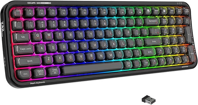 FOPETT Wireless Computer Keyboard with RGB Backlit, Tri-Mode Bluetooth 5.0/USB-C/2.4GHz Gaming Keyboard, Full Size Layout, Ergonomic Curved Design for Windows Mac PC Gamers & Office-Black