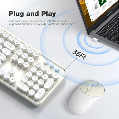 Dilter Wireless Keyboard and Mouse Combo, 104 Keys Full-Sized Typewriter Keyboards, 2.4 GHz USB Receiver Plug and Play, for Windows, PC, Laptop, Desktop (Cremy White)