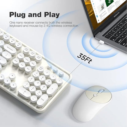 MOFII Wireless Keyboard and Mouse Combo, Milk White 2.4G Full Size Keyboard, Round Key Typewriter Keyboards and Cute Mice with 2-in-1 USB Dongle, for PC Laptop Chromebook Smart TV
