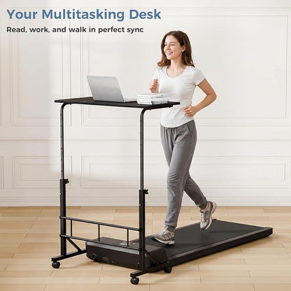 DUMOS 31.5" Walking Pad Desk, Portable Adjustable Height Rolling Laptop Desk with Lockable Wheels, Mobile Stand Up Computer Workstation for Treadmill Home Office Modern Black