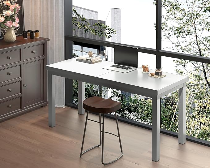 Modern 47 Inch Wood Computer Desk with Thick Desktop - Gaming, Writing Table for Home Office, Study, Work, Student & School Use, Simple Style, White