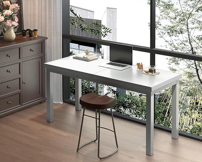 Modern 47 Inch Wood Computer Desk with Thick Desktop - Gaming, Writing Table for Home Office, Study, Work, Student & School Use, Simple Style, White