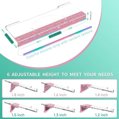 Ergonomic Computer Keyboard Stand - Adjustable Keyboard Riser Tilt Clear and Glitter Pink Acrylic Keyboard Tray Non-Slip Elevated Typing Key Board Holder Lift for Home Office Desk Accessories
