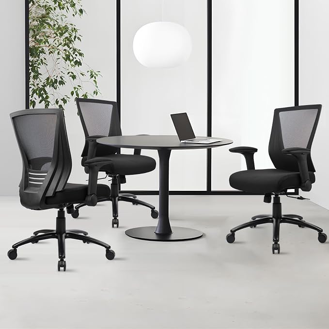 CLATINA Big and Tall Office Chair Heavy Duty Ergonomic Desk Chair 500lbs with Flip-up Arms & Wide Thick Seat Cushion Home Executive Swivel Mesh Chair for Study, Conference, Black, 6 PK