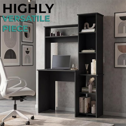 Tuhome Versalles Writing Desk with Two Superior Shelves, Five Side Open Storage Compartments, Space-Saving Modern Workstation Design for Studios and Offices, Ideal for Organization, Books