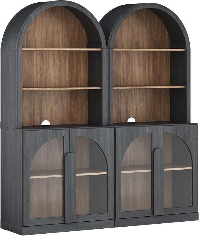 BELLEZE Set of 2 71" Tall Storage Cabinet with Glass Door, Sideboard Buffet Cabinet with Adjustable Shelves for Pantry Organizing, 5-Tier Modern Storage Unit for Living Room Home Office, Ebony