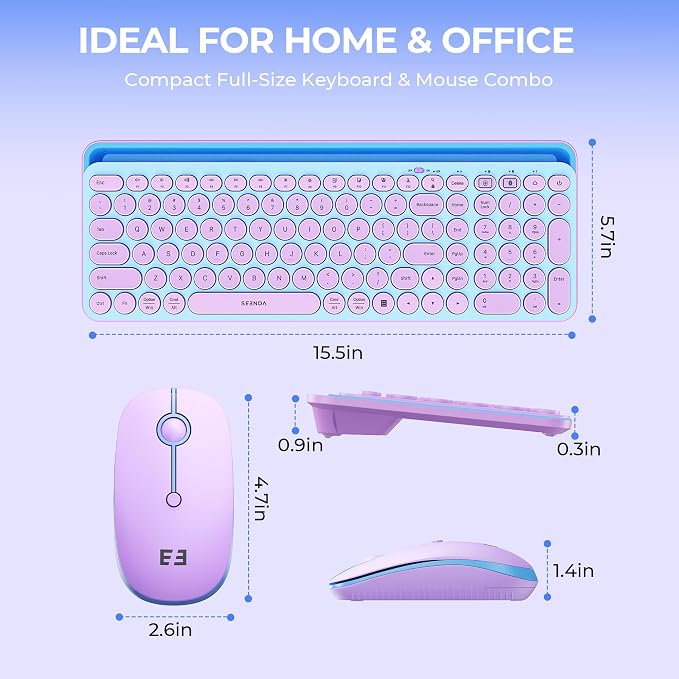 seenda Bluetooth Keyboard and Mouse for iPad, CTU-301 Wireless Multi-Device Connection Bluetooth+2.4G Keyboard Mouse Combo with Tablet Holder for iPad/Macbook/Windows, iOS/Android/Phone, Blue & Purple