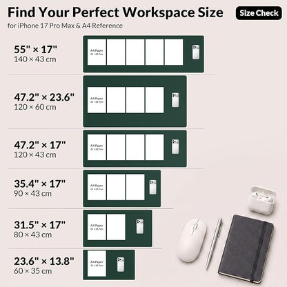 AFIING Cork Desk Mat, Dark Green, 35.4" x 17",Desk pad Protector | Dual-Sided Cork & PU Leather, Large Mouse Pad, Non-Slip & Waterproof