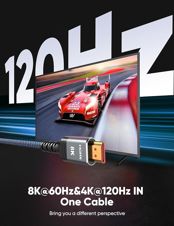 Highwings 8K HDMI Cable 2.1 10FT/3M 2-Pack, 48Gbps High Speed HDMI Cord-Nylon Braided 8K60Hz 4K120Hz 4K144Hz 3D eARC HDR10 4:4:4 HDCP 2.2&2.3 QMS DSC VRR, Compatible for Laptop, Monitor, Roku TV,HDTV