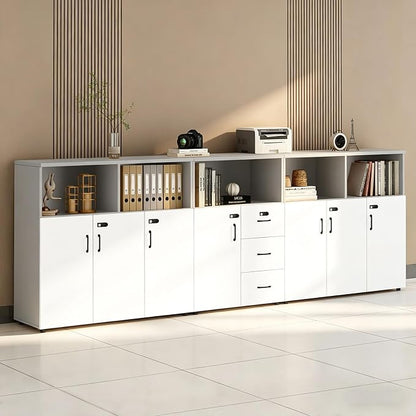 File Cabinet with Password Lock, Wood Lateral Filing Cabinet for Letter/A4 Files, 3 Drawer with Door, Printer Stand with Open Shelves for Home Office