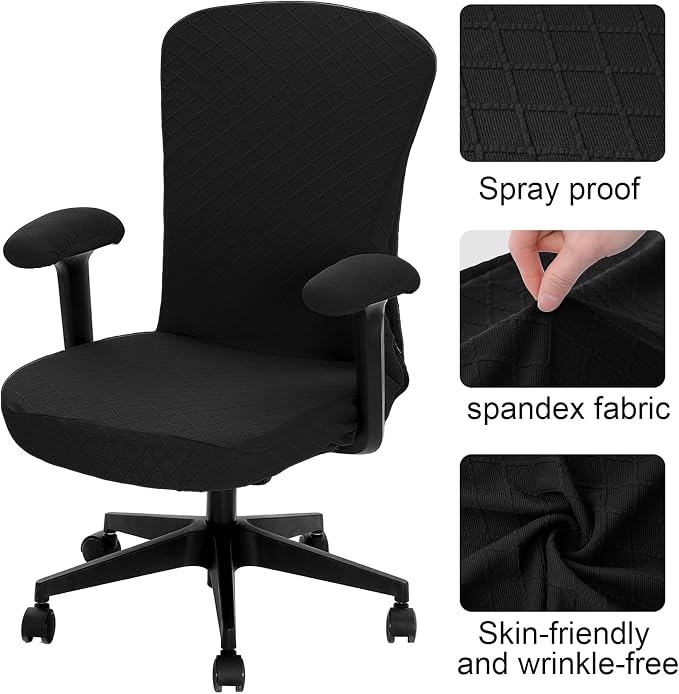 Tatuo 3 Pcs Computer Office Chair Cover Universal Rotating Chair Slipcovers Protector Removable Washable Office Armrest Covers with Zipper for High Back Seat Backrest(M,Argyle,Black)