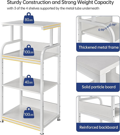 Fannova 4 Tier White Printer Stand Table with Adjustable Shelves, Movable Printer Shredder Stand with Wheels for Home Office Storage and Organization, Rolling Cart for Computer Tower CPU