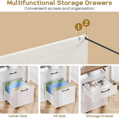 Farmhouse 4 Drawer File Cabinet with Open Storage Shelf, Lateral Filing Cabinet Fits Letter/A4/ Size, Home Office Filing Organizer, Document Storage Printer Stand for Home and Office,Uunique White