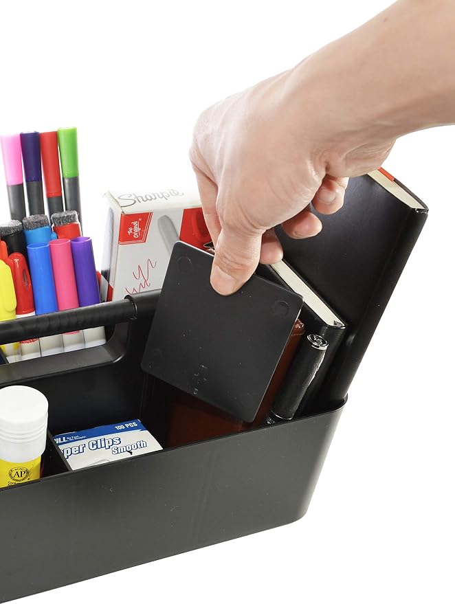 -Large Portable Caddy, DIY Dividers, 8 Compartments, School Office Supplies Home Business Organizer,Portable Basket with Handle Storage Organizer Modern Made in USA (6 PACK, Black)