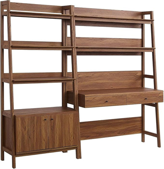 Modway 2-Piece Home Office Desk and Bookshelf Display Case in Walnut