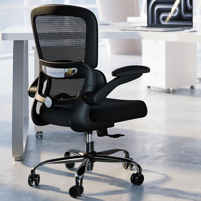TRALT Ergonomic Office Chair - Desk Chair with Adjustable Lumbar Support Computer Chair - Mesh Comfy Chair with Flip-up Armrests - Gaming Chairs for Adults Home Office (Mesh, Black)