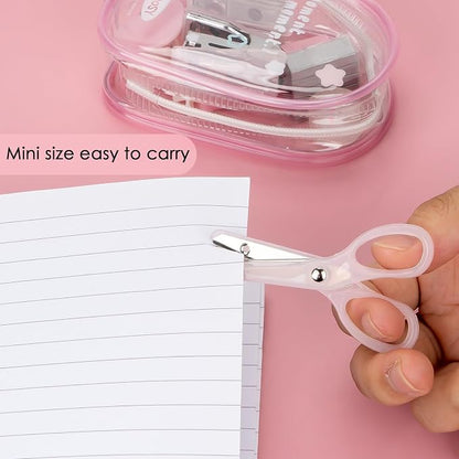 7-Pieces Clear Desk Organizer Set - with Stapler, Hole Punch, Tape Dispenser, Scissors & Highlighters, Transparent Office Supplies Kit for Home Office, School & Workspace