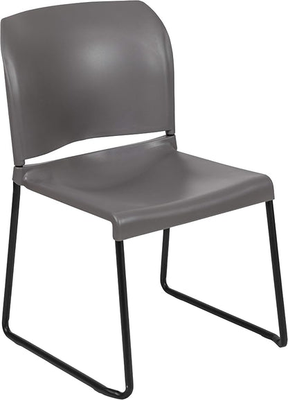 Flash Furniture HERCULES Series 880 lb. Capacity Gray Full Back Contoured Stack Chair with Black Powder Coated Sled Base
